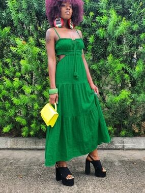 Sleeveless Green Cutout Tiered Maxi Dress